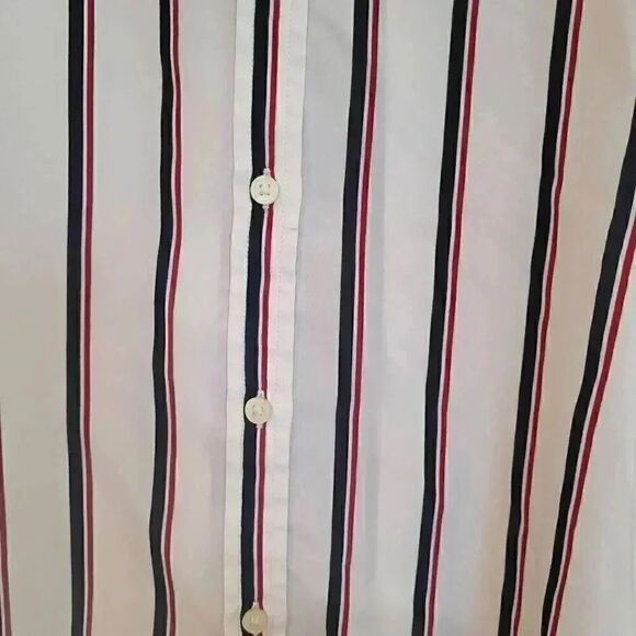 Banana Republic Women's White/Navy/Red Striped Poly Button Down Dillon Shirt - Picture 8 of 10